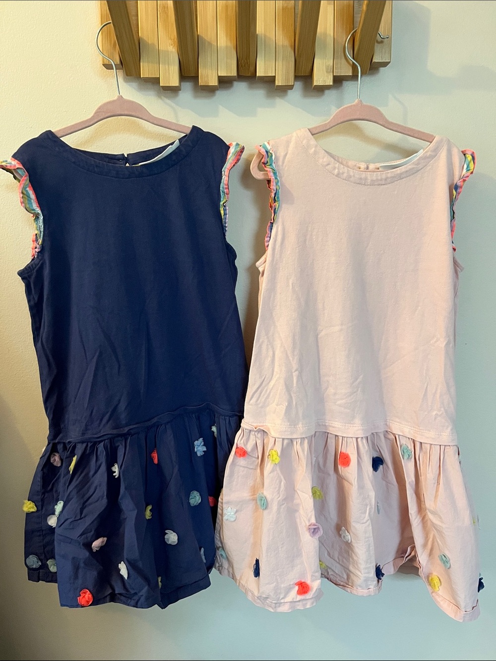 2 Girls Mini Biden Cotton Sleeveless Navy Blue Light Pink Dresses size 7-8 / 128